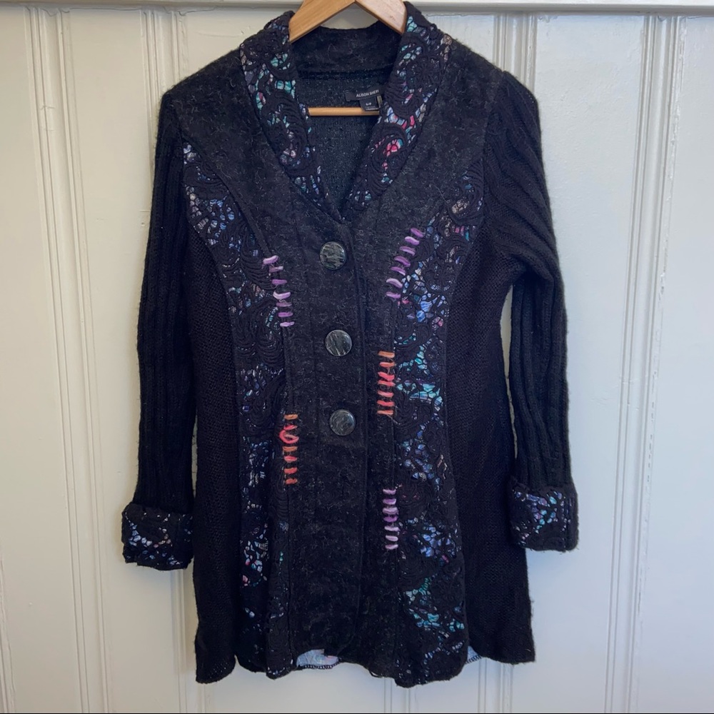 Alison Sheri Art to Wear Black Mosaic Sweater